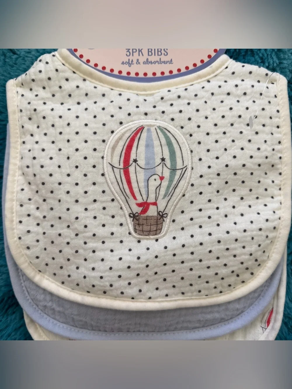 Ladi Ladi Cream & Blue Baby Bibs - 3 Pack